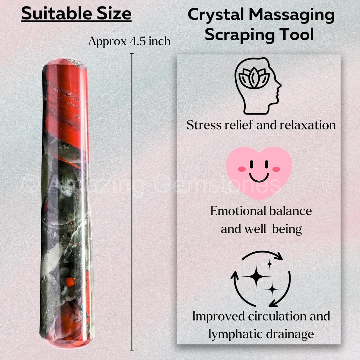 Amazing Gemstone African Bloodstone Crystal Wand Massage Stick - Pelvic Wand Gua Sha for Adults - Crystals and Healing Stones Massage Wands for Adults Gifts (Smooth)