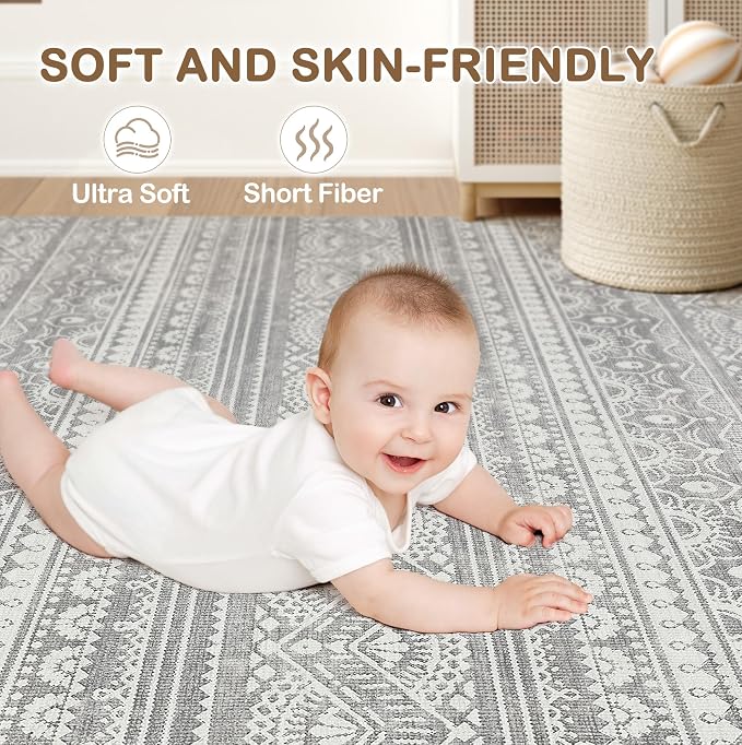 Tortania Area Rug Living Room Rugs - 10x12 Washable Large Soft Neutral Boho Moroccan Bohemian Farmhouse Rug Indoor Floor Carpet for Bedroom Under Dining Table Home Office Decor - Neutral Grey