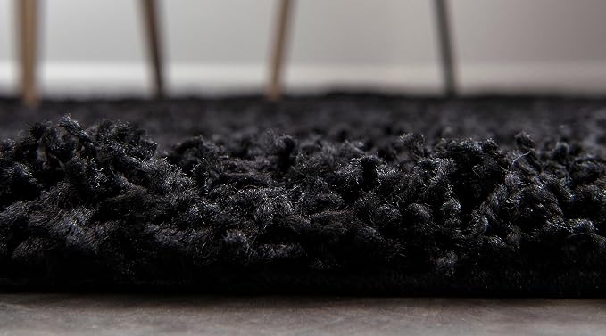 Unique Loom Solid Shag Collection Area Rug (2' 6" x 10' Runner, Jet Black) | Modern solid area rug for bathroom, hallway & mud room. Stain-resistant, easy-care, kid & pet friendly