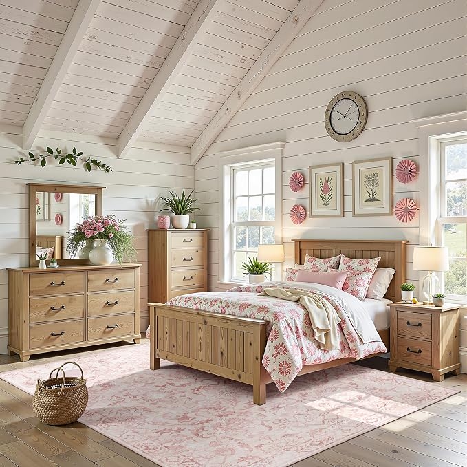 Pink Area Rugs 5x7 Rugs for Living Room, Machine Washable Rugs for Bedroom, Distressed Vintage Living Room Rug, Rug Non Slip Carpet Area Rug for Dining Room Office
