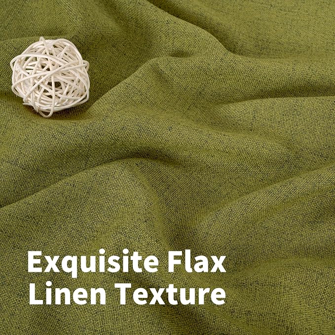 YoungsTex Green Linen Curtains 45 Inches Length, Short Window Drapes Light Filtering with Bronze Grommet for Kitchen Bedroom Decorative, 42 x 45 Inch, 2 Panels