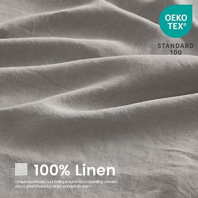 Simple&Opulence 100% Linen Duvet Cover Set 3pcs Basic Style Natural French Washed Flax Solid Color Soft Breathable Farmhouse Bedding with Button Closure - Dove Grey, King