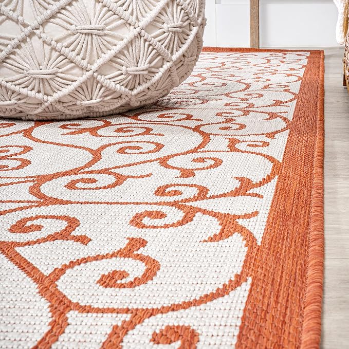 JONATHAN Y Vintage Filigree Indoor Outdoor Area Rug 4X6 Cream/Orange, Madrid Textured Weave for Backyard, Patio, Porch, Easy-Cleaning, High Traffic, Pet-Friendly, Non-Shedding (SMB107L-4)