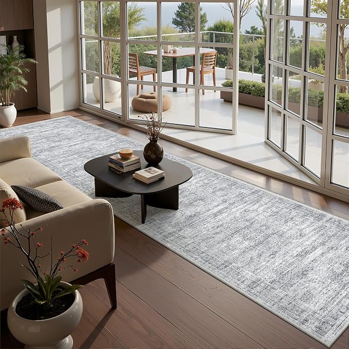 2x12 Runner Rug Non Slip,Washable Hallway Runner Rug,Grey | Long Neutral Rugs for Kitchen,Entryway,Bedroom,Bathroom,Laundry Room,Thin,Soft Runner Rug,Stain Resistant Indoor Carpet