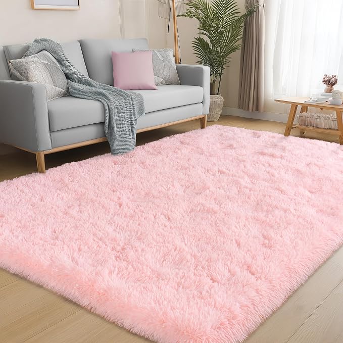 Pink Rugs for Living Room, 5x7 Area Rug for Bedroom Girls Kids Room | Soft and Comfy, Fluffy Shaggy Shag Carpet, Non Slip Shag Area Rugs for Indoor Floor, Nursery, Aesthetic Decor for Home