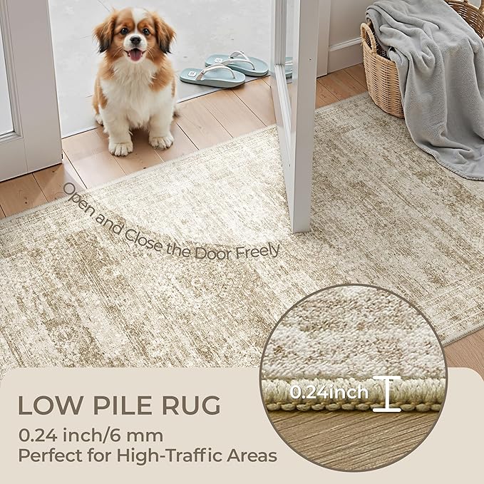 2x4 Rug Runners for Hallways Non Slip,Brown | Washable Rugs for Kitchen,Entryway,Bedroom,Bathroom,Nursery Room,Thin,Soft Runner Rug,Stain Resistant Indoor Carpet