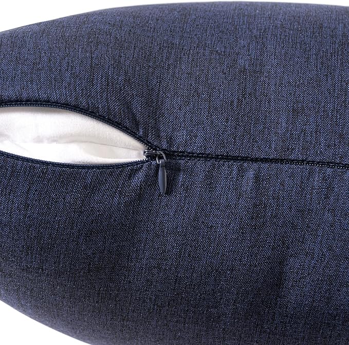 MIULEE Pack of 2 Decorative Outdoor Solid Waterproof Throw Pillow Covers Euro Sham Faux Linen Garden Farmhouse Cushion Cases for Summer Patio Tent Balcony Couch Sofa 24x24 Inch Navy
