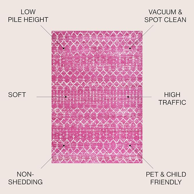 JONATHAN Y Boho Vintage Diamond Fuchsia/Ivory Indoor Area Rug 4X6 ft, Moroccan Hype for Living Room, Bedroom, Kitchen, Office, Easy-Cleaning, High Traffic, Pet-Friendly, Non-Shedding (MOH101G-4)