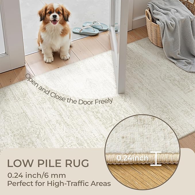 2x10 Runner Rug Non Slip,Washable Hallway Runner Rug,Beige | Long Neutral Rugs for Kitchen,Entryway,Bedroom,Bathroom,Laundry Room,Thin,Soft Runner Rug,Stain Resistant Indoor Carpet