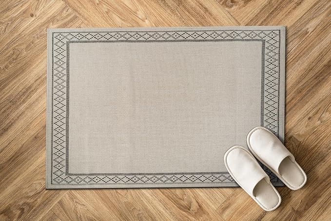 Luul Home Easy Jute Rugs 2x3 Frame Bone Color Living Room Indoor Outdoor Door Mat for Patio and Kitchen Rug High Traffic Washable Easy to Clean Solid Boho Woven Design Carpet (2 x 3)