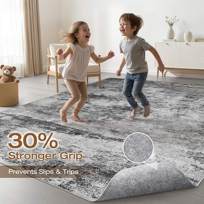 7x10 Area Rugs Living Room: Washable Large Abstract Neutral Modern Soft Rug Stain Resistant Indoor Floor Non-Slip Accent Carpet for Bedroom Nursery Playroom Dining Room Office Dorm Home House