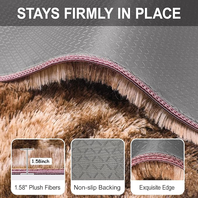 2x6 ft Soft Brown Runner Rugs for Bedroom Living Room Plush Fluffy Rug Shag Rug Carpet Non Slip Washable for Nursery Dorm Fuzzy Bedside Rug Runner for Kids Girls Room Home Decor