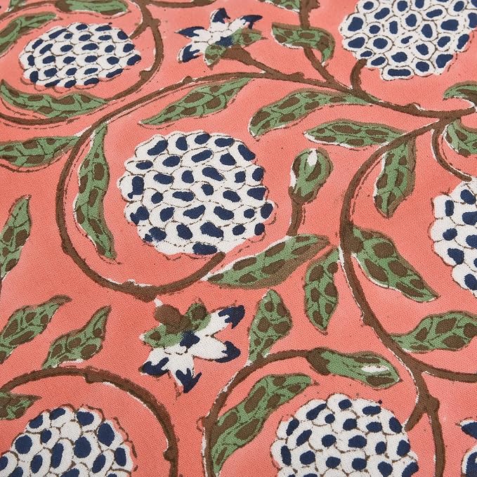 Ridhi Block Print Dark Salmon Pink Throw Pillow Cover 20" x 20" (Pack of 2) Decorative Cushion Covers with Ruffle for Couch, Sofa, Bed, Living Room, Home Decor Gift for Spring, Easter, Valentine