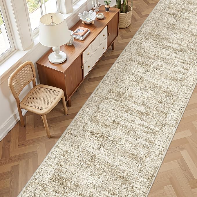 3x14 Runner Rug Non Slip,Washable Hallway Runner Rug,Brown | 14 ft Runner Rug for Hallway,Entryway,Bedroom,Living Room,Thin,Soft, Extra Long Rug,Stain Resistant Indoor Carpet