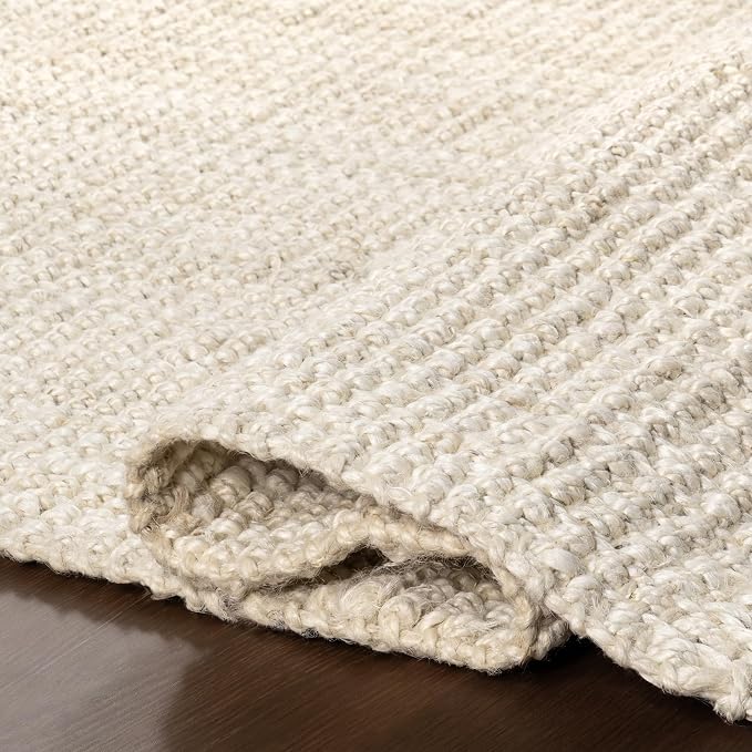 Nuloom Daniela Off-White, 8' Square, Handmade, Jute, Tassel, Soft and Textured, High Traffic, Stain Resistant, Easy Clean, Durable Area Rug for Bedroom, Living Room, Dining Space, Foyer, Entryway