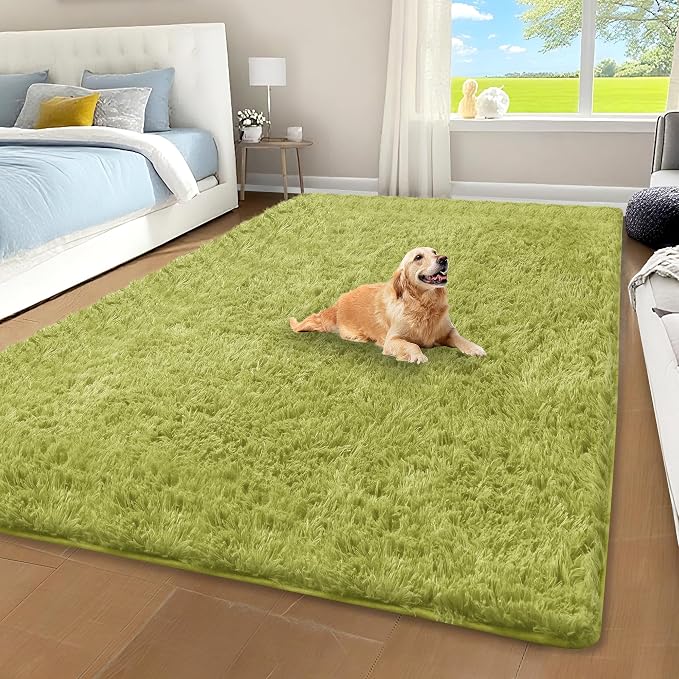 Grass Green Fluffy Shag Area Rug for Bedroom Living Room, 4x6 | Ultra Soft Comfy, Fuzzy Shaggy Plush Carpet for Nursery Boys Kids Girls Dorm, Modern Indoor Home Decor, Upgrade Non-Slip