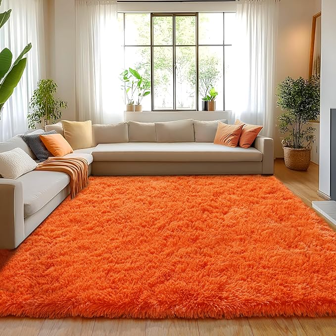 6x9 Large Area Rugs for Living Room, Fluffy Shag Rug for Bedroom | Orange Shaggy Shag Carpet, Soft and Comfy, Big Fuzzy Carpet for Kids, Girls, Boys Room Dorm Home Decor Aesthetic, Non Slip