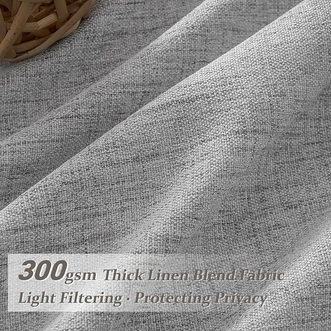 Unique Light Grey Pinch Pleat Thick Natural Linen 86 Inch Office Curtains 2 Panels Set, Memory Shape Light Filtering Semi Sheer Farmhouse Windows Curtain with Back Tab Privacy Protect Nursery Drapes