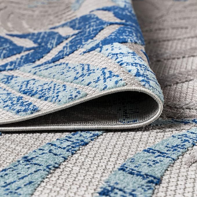 JONATHAN Y Tropics Palm Leaves Indoor Outdoor Area Rug 5X8 Gray/Blue | Ships Rolled, Durable Flat Weave, Lays Flat for Backyard, Patio, Porch, Easy-Cleaning, High Traffic,Pet-Friendly,Non-Shedding