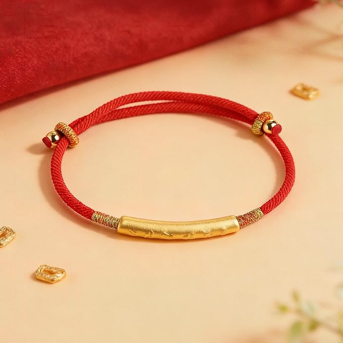 Om Mani Padme Hum Bracelet, Handmade Tibetan Buddhist Mala Bracelet with Six True Words Mantra for Protection, Good Luck & Positive Karma, Adjustable Red or Black String Bracelet for Women & Men