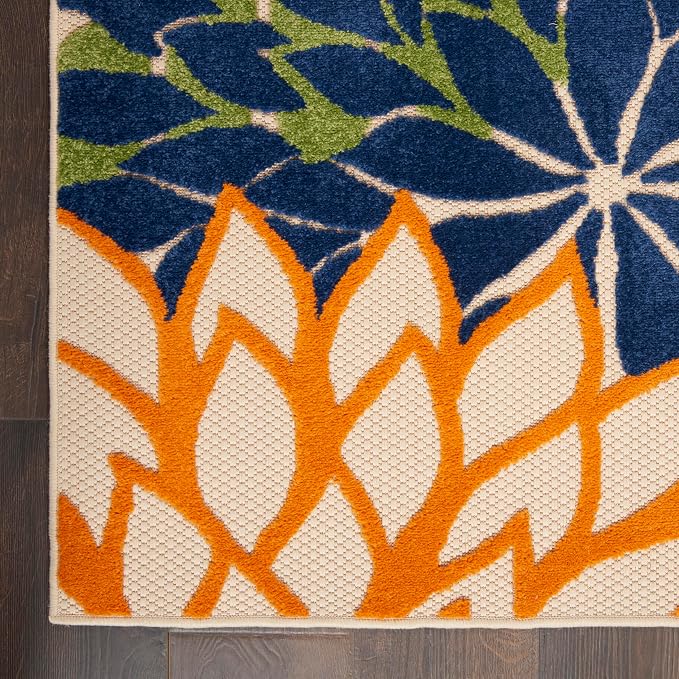 Nourison Home Aloha Indoor/Outdoor Multicolor 7'10" x 10'6" Area Rug, Tropical, Botanical, Easy Clean, Non Shedding, Bed Room, Living Room, Dining Room, Deck, Backyard, Patio (8x10)
