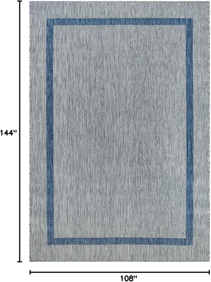 Luul Home Bordered Outdoor Rug 9x12 Washable Outside Carpet for Indoor Patio Porch Waterproof Easy Cleaning Non Shedding Area Rugs Silver Gray - Blue 9 x 12