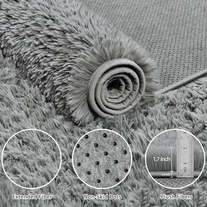 6x9 Area Rug for Living Room:Ultra Soft Fluffy Shag Light Grey Rugs,Large Fuzzy Plush Indoor Non Slip Carpet Washable Rug for Bedroom Kids Nursery Office Dorm Modern Decor(Light Grey 6'x9')
