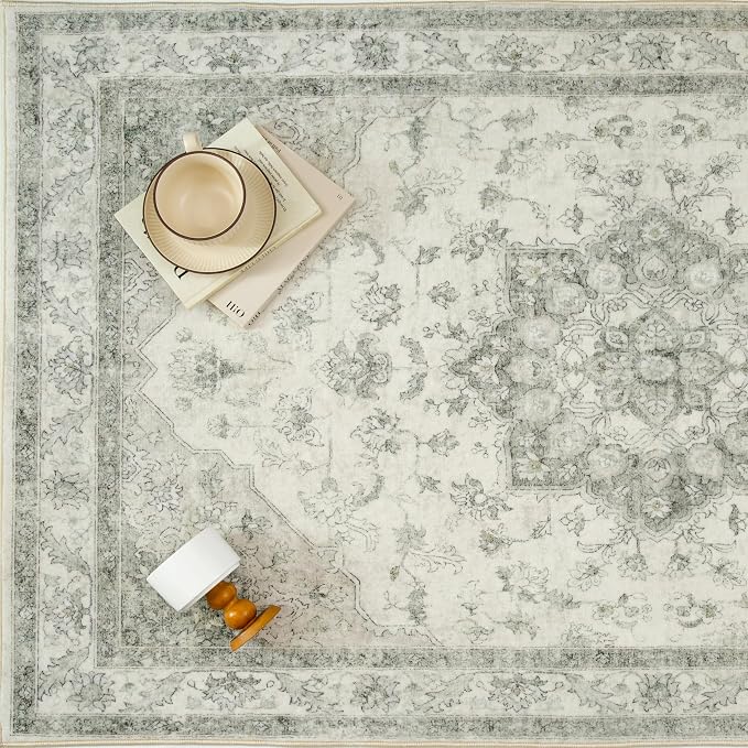 PureCozy Green Runner Rug 2x8 Washable Vintage Carpet Hallway Kitchen Soft Retro Low Pile Thin Indoor Bedroom Non Slip Oriental Medallion Long Throw Rug for Bathroom Laundry Dining Room