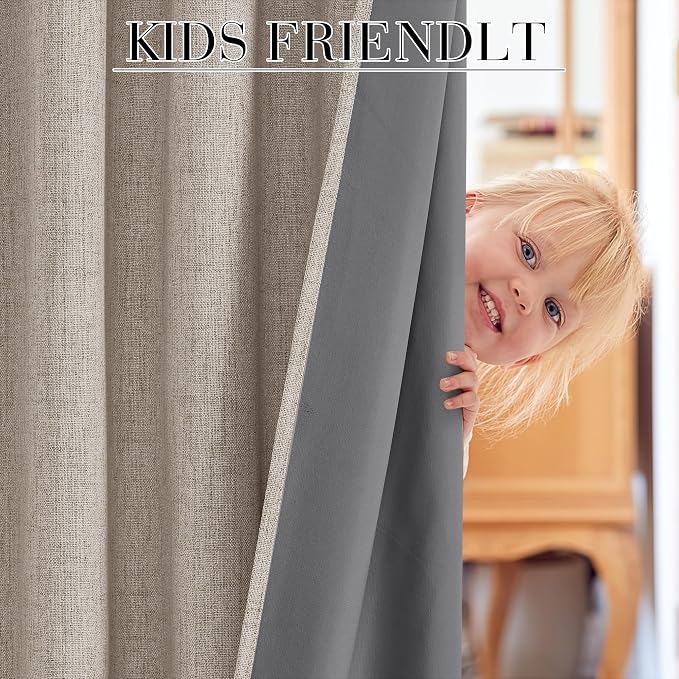 RYB HOME Natural Beige 100% Blackout Short Curtains 45 inch Length 52 Width, Light Blocking & Thermal Insulated Curtains for Kitchen/Small Window/Bathroom/Basement, 2 Panels