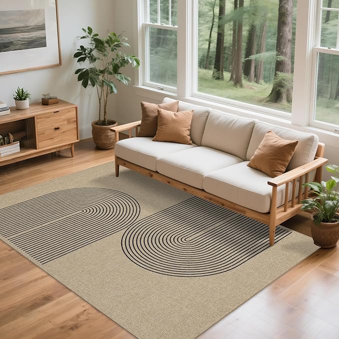 Easy Jute Rug for Pet Homes: 8x10 Outdoor Rug - Black Stripes | Washable Design Cuts Your Cleaning Time by 75% and Maintain Shape and Texture after 50 Washes