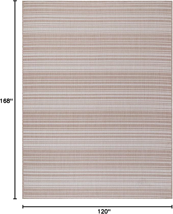 Luul Home Stripe Outdoor Rug 10x14 Washable Outside Carpet for Indoor Patio Porch Waterproof Easy Cleaning Non Shedding Area Rugs Beige 10 x 14