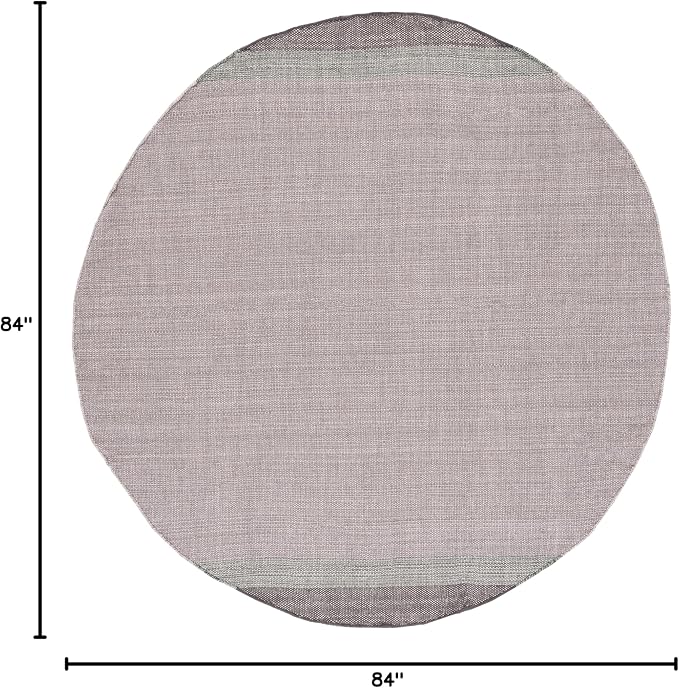 SAFAVIEH Montauk Collection Area Rug - 7' Round, Green & Grey, Handmade Flat Weave Boho Farmhouse Cotton Stripe Fringe, Ideal for High Traffic Areas in Living Room, Bedroom (MTK301Y)