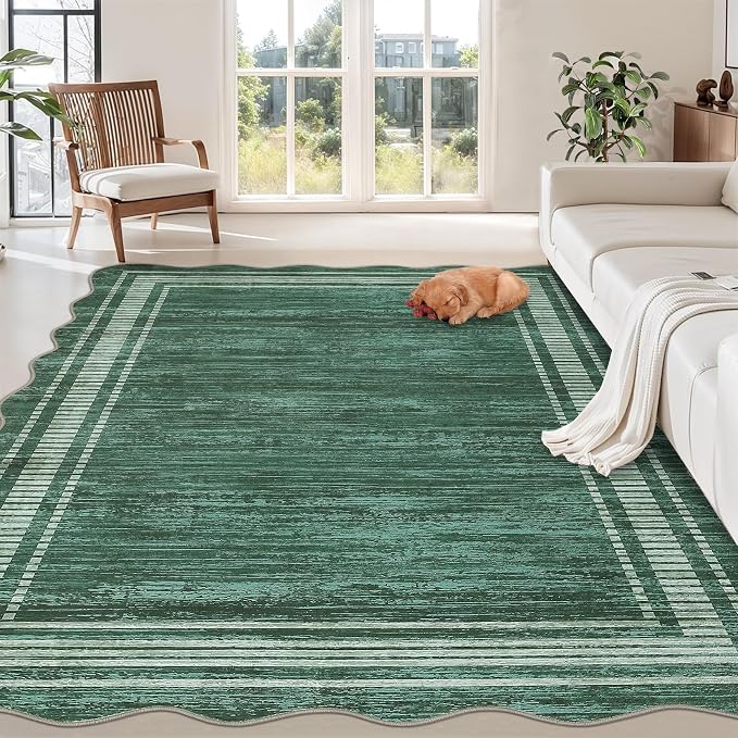 Garvee Scalloped Large Modern Christmas Area Rug 10x13 Washable Rug for Living Room, Non-Slip Soft Carpet for Bedroom, Scalloped Low-Pile Christmas Print Accent Rug for Dining Room Home Office, Green | Rugs for Living Room, Non-Slip Soft Carpet for Bed...