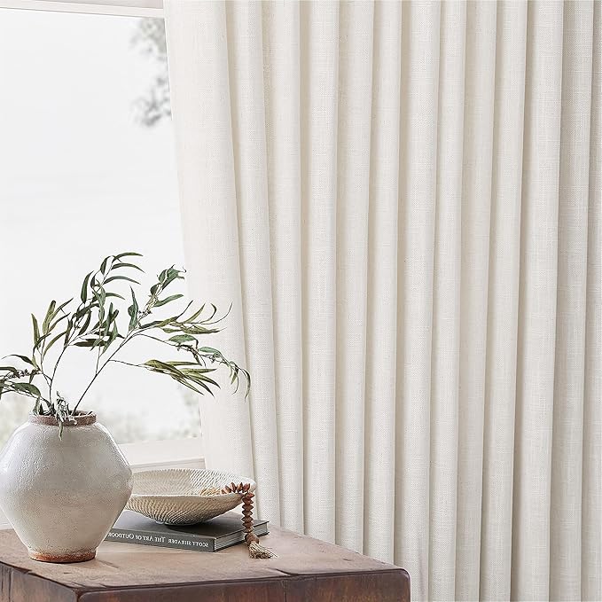 Pinch Pleated Linen Curtains 96 Inches Long for Living Room 2 Panel Set Cream Ivory Light Filtering Pinch Pleat Hooks Rings Back Tab Neutral Boho Farmhouse 96 Inch Curtain Drapes for Bedroom Window