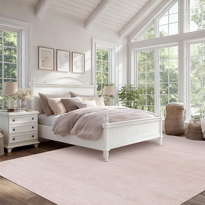 BILEEHOME Pink Nursery Rug 6x9 Boho Neutral Baby Foldable Washable Rugs | Blush, Low Pile Soft Ombre Carpet, for Bedroom Kids Room Office, Modern Abstract Aesthetic, with Non Slip Rubber Backing