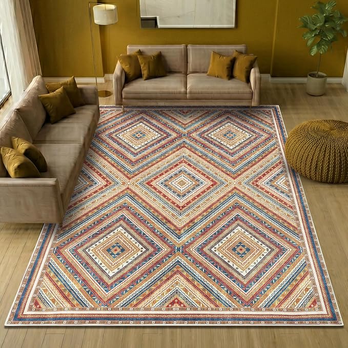 Keen Home Design 9x12 Rug - Machine Washable Area Rug with Non-Slip Backing, Ideal for Living Room, Dining Room, Bedroom - Vintage, Easy Clean, Durable, Low Pile Rug - (9' x 12')