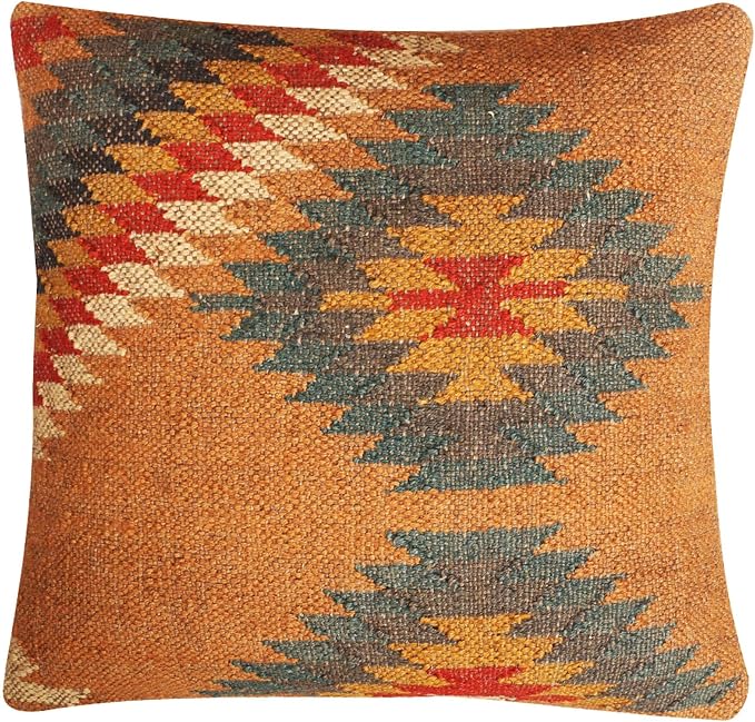 Set of 4 Geometric Wool Jute Square Throw Pillow Covers -Decorative 18 x 18 Inches Multicolour Cushion Covers Perfect for Sofa/Couch/Bed/Home/Outdoor/Car (Multicolour - 04)