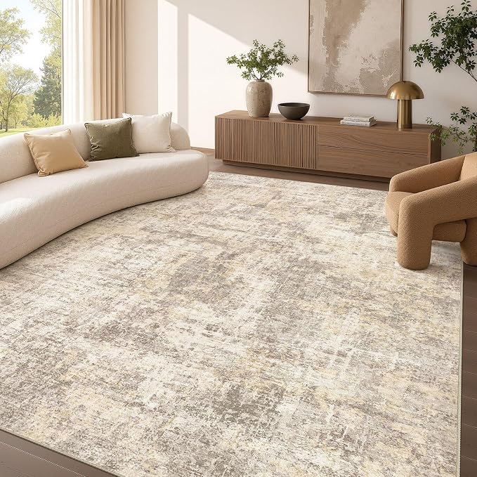 cotiled Washable Area Rug 8x10, Non-Slip Soft Neutral Rug for Living Room | Modern Abstract Carpet, Stain Resistant and Kid & Pet Friendly, Ideal For Bedroom, Dining Room, Nursery, Home Office - Beige