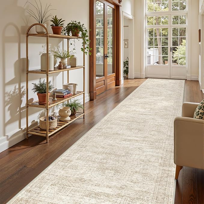 3x16 Runner Rug Non Slip,Washable Hallway Runner Rug,Beige | 16ft Runner Rug for Hallway,Entryway,Bedroom,Living Room,Thin,Soft, Extra Long Rug,Stain Resistant Indoor Carpet