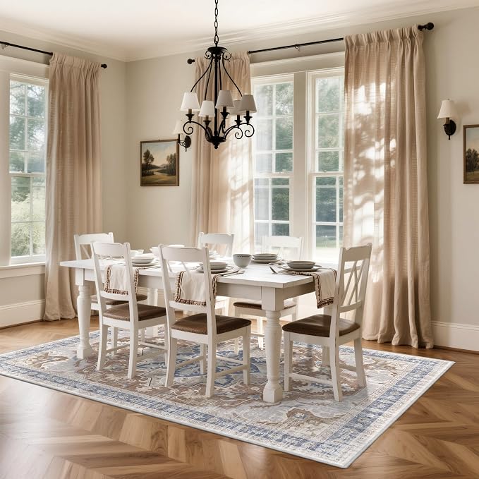 6x9 Area Rugs for Living Room, Soft Non-Slip Vintage Medallion Rug, Low-Pile Printed Washable Rug Carpet for Living Room, Bedroom, Dining Room -Camel