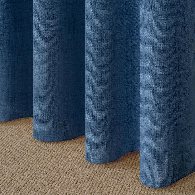 YoungsTex Navy Blue Linen Curtains 63 Inch Length 2 Panels Light Filtering | Semi Sheer Drapes with Bronze Grommet Privacy for Office Bedroom Living Room Window, 52 x 63 Inch