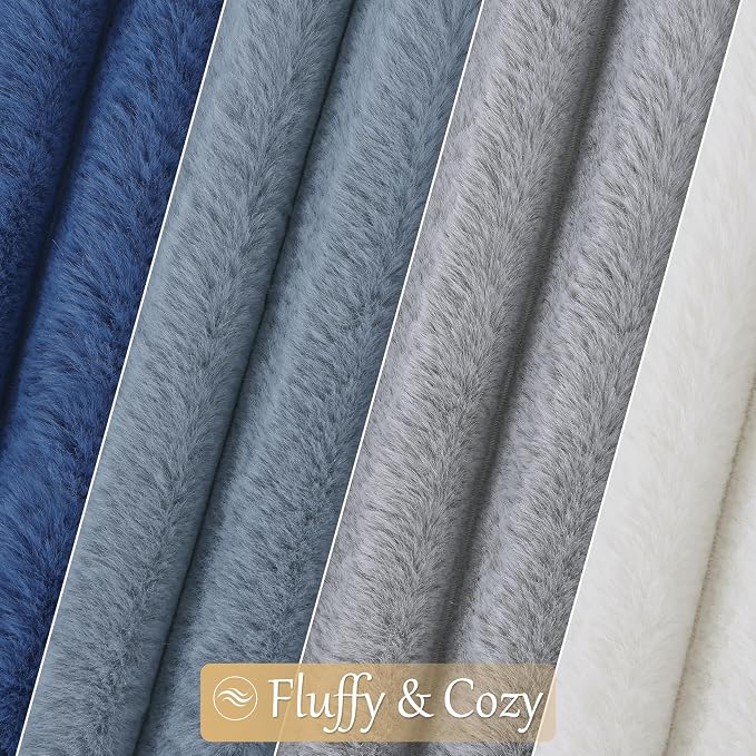 decorUhome Fall Faux Fur Throw Pillow Covers 20x20 Set of 4 Blue/Grey | Decorative Modern Farmhouse Soft Cozy Striped Pillow Cases Velvet Back for Sofa Bed Living Room Classic Accent Home Decor