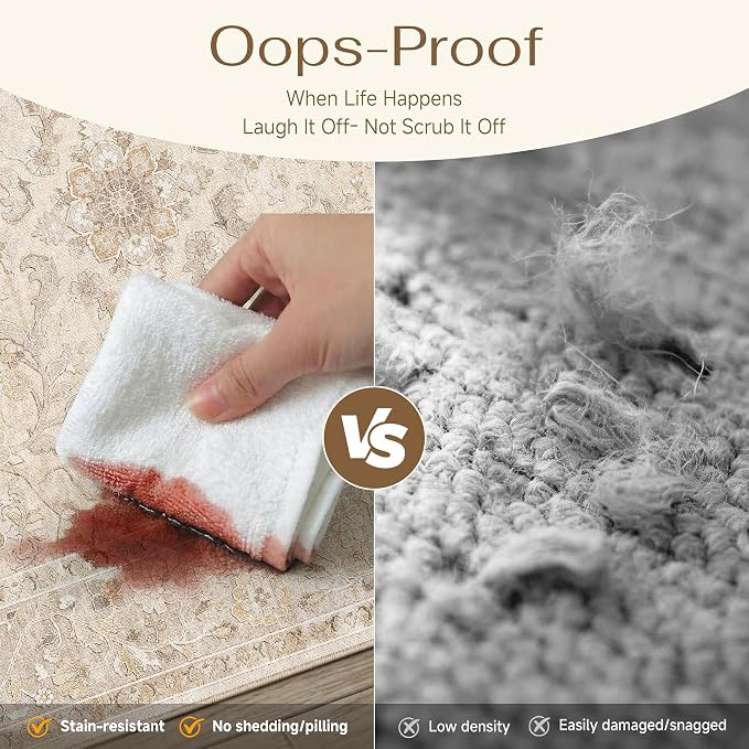 2x3 Beige Washable Area Rug Non Slip Vintage Doormat | Soft Low Pile, Lightweight Foldable, Pet Friendly, Entryway, Entrance, Kitchen, Bathroom, Laundry Room