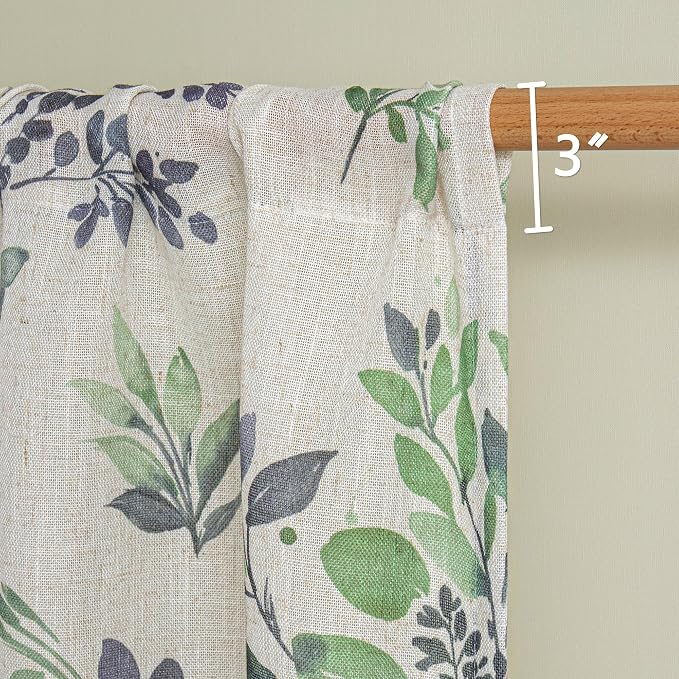 MYSKY HOME Linen Tier Patterned Curtains Over Sink 30 Inch Long Set of 2 Light Filtering Privacy Half Window Curtains with Rod Pocket for Kitchen, Cabinet, Basement, Camper, Green, 30" W Each Panel