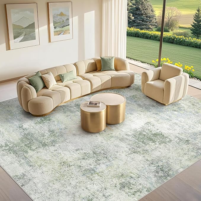 Tortania Area Rug Living Room Rugs - 9x12 Washable Large Soft Neutral Boho Moroccan Bohemian Farmhouse Rug Indoor Floor Carpet for Bedroom Under Dining Table Home Office Decor - Sage Green