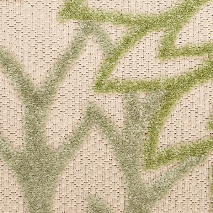 Nourison Home Aloha Indoor/Outdoor Ivory Green 2' x 6' Area Rug, Easy Cleaning, Non-Shedding, Bed Room, Living Room, Dining Room, Backyard, Patio, Deck (2x6)