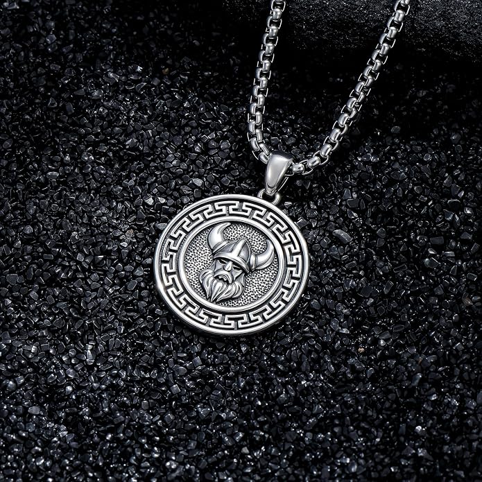 Viking Necklace for Men 925 Sterling Silver Norse Viking Pendant Norse Jewelry for Dad Husband, w/Stainless Steel Chain 22"+2"