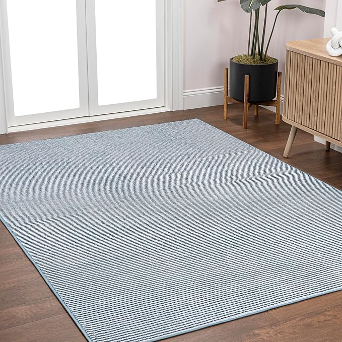 JONATHAN Y Cole Pinstripe High-Low Blue/White Indoor Area Rug, 4x6, Modern, Minimalist, Easy-Cleaning for Living Room, Bedroom, Kitchen, Pet Friendly, Non-Shedding (CAR101B-4)