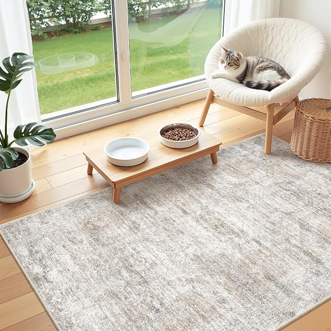 3x4 Rugs for Entryway,Washable Area Rug,Taupe | Small Rug for Kitchen,Hallway,Bedroom,Bathroom,Thin,Soft, Neutral Rug,Stain Resistant Indoor Carpet,Non Slip