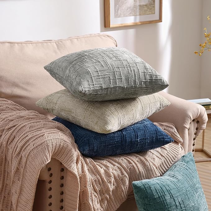 decorUhome Textured Chenille Throw Pillow Covers 12x20 Set of 2 Grey | Fall Modern Farmhouse Soft Cozy Slubby Couch Pillow Cases Boho Decorative Pillow Cases for Bed Sofa Living Room Home Decor